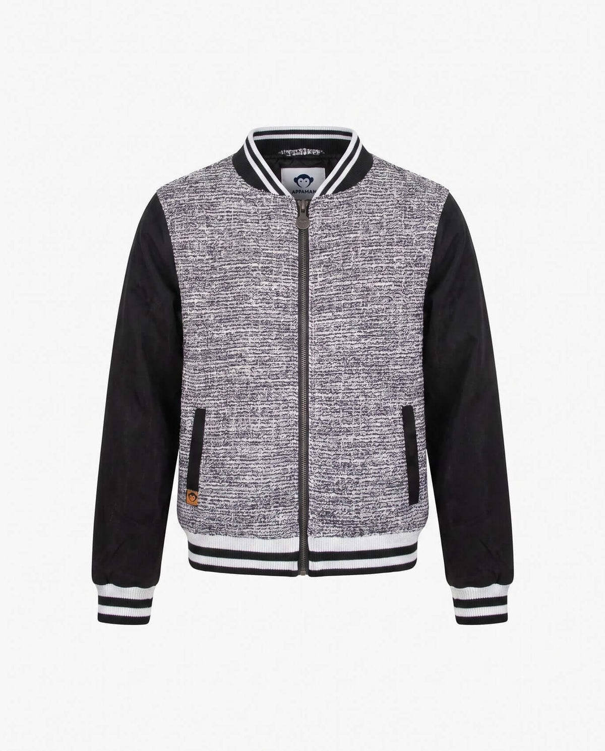 Black Boucle Nikki Bomber Jacket featuring luxe texture, ribbed details, and modern zip-front closure.