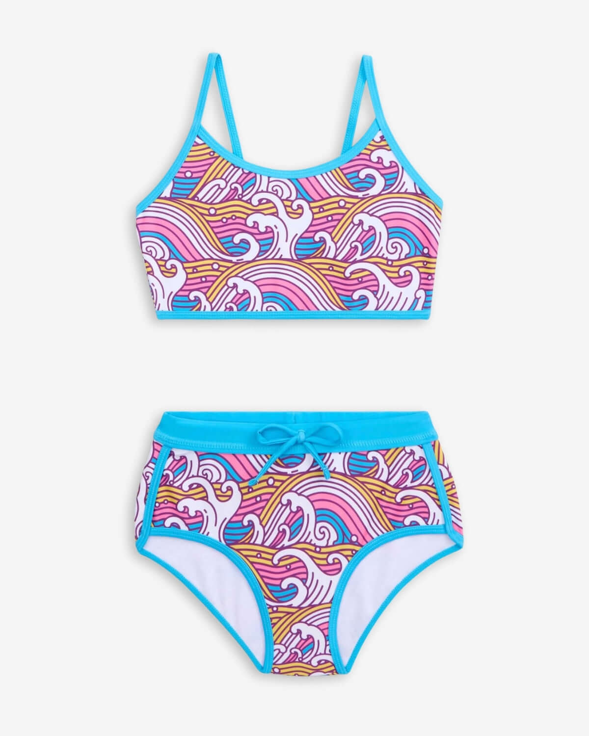 Waves Stella Bikini featuring colorful wave patterns, perfect for summer beach adventures.