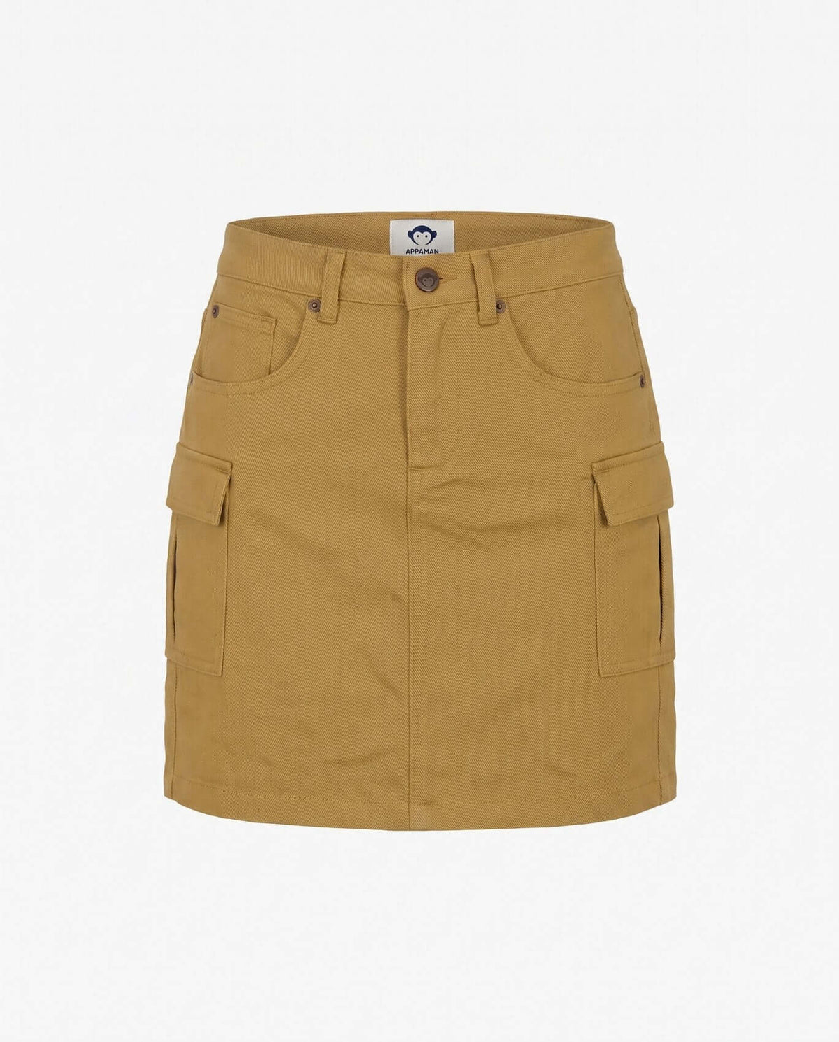 Camel Twill Yara Cargo Skirt in a chic cargo-style silhouette with functional pockets for active kids.