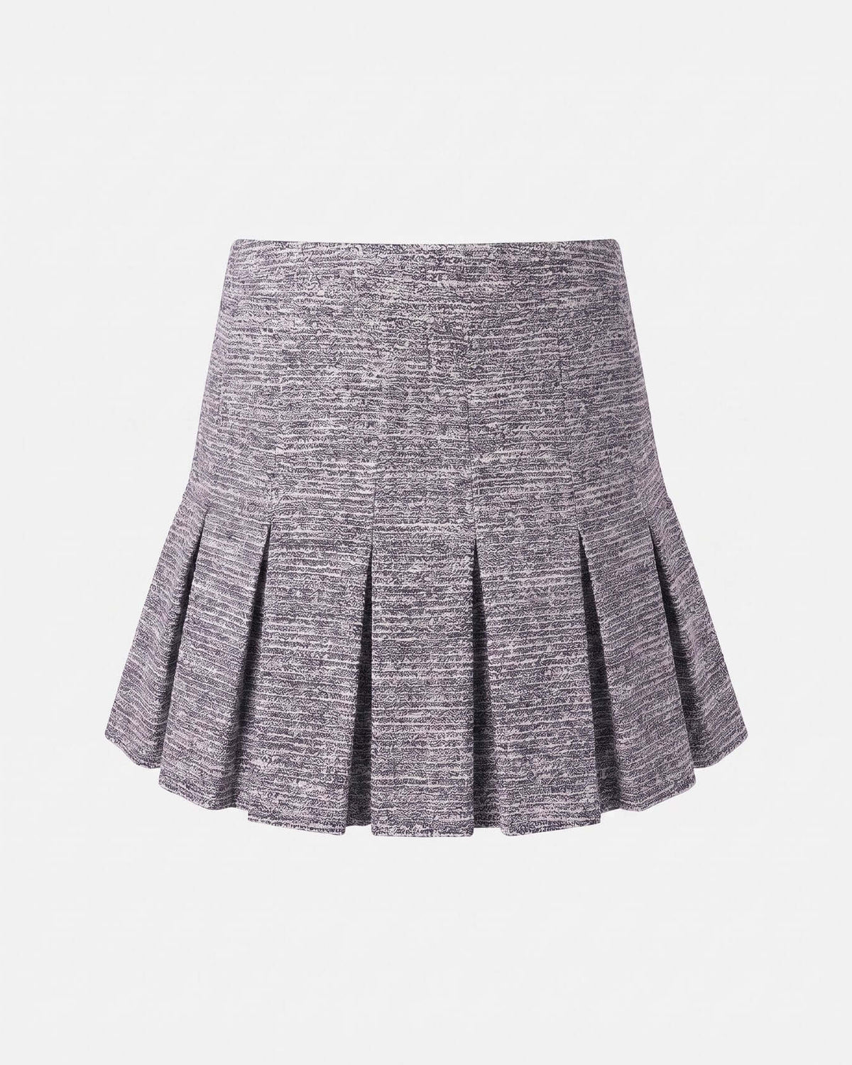Black Boucle Yoke Pleated Skirt showcasing pleated design with yoke waistband and luxurious boucle texture.