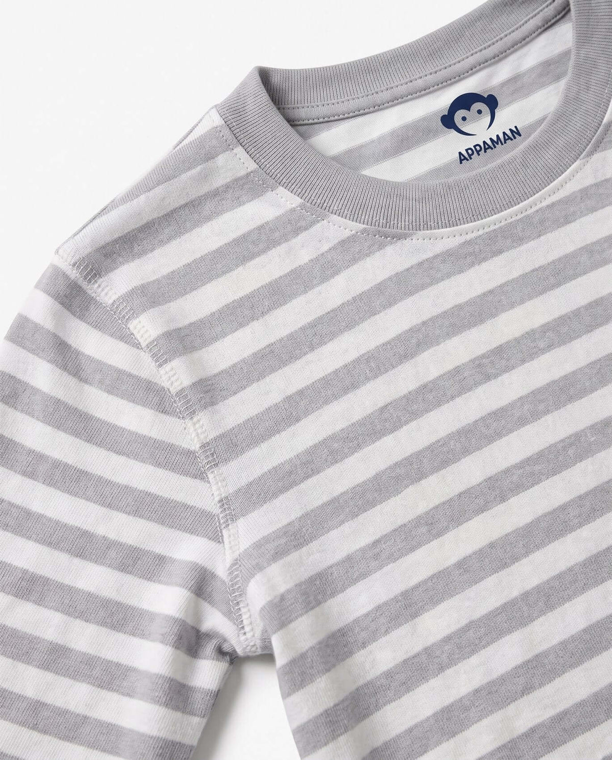 Heather Grey Stripe 2-Piece Long Sleeve Pajama Set showing soft fabric and classic stripe design from Appaman.