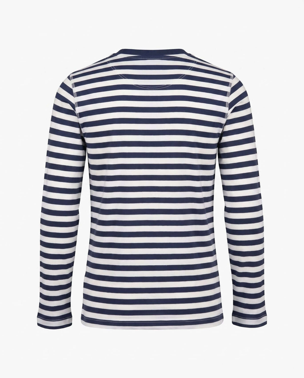 Back view of the Navy Stripes 2-Piece Long Sleeve Pajama Set showcasing its classic design and soft fabric.