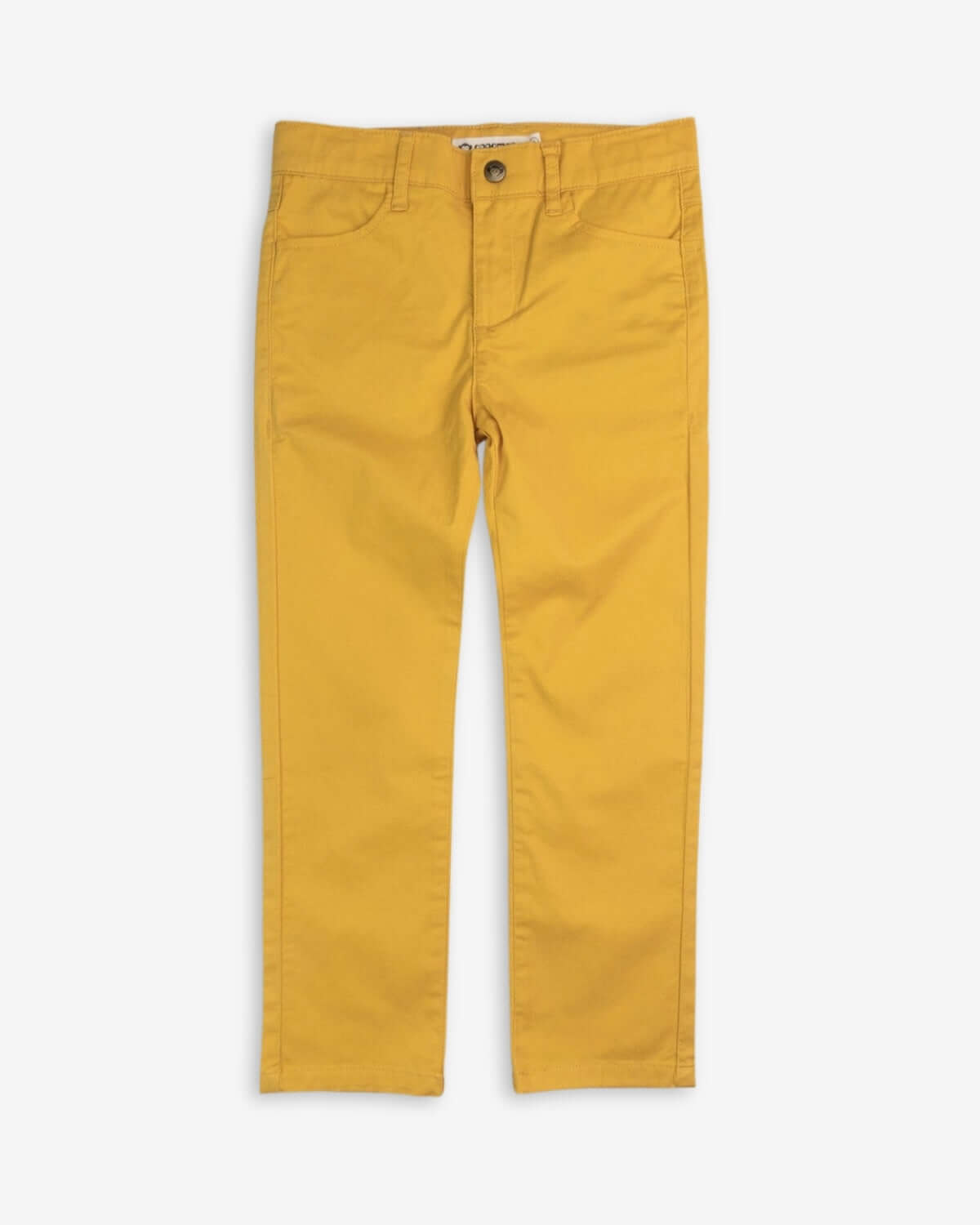 Vibrant goldenrod skinny twill pants for kids—high-quality boys and girls clothes, ready for back to school fun!