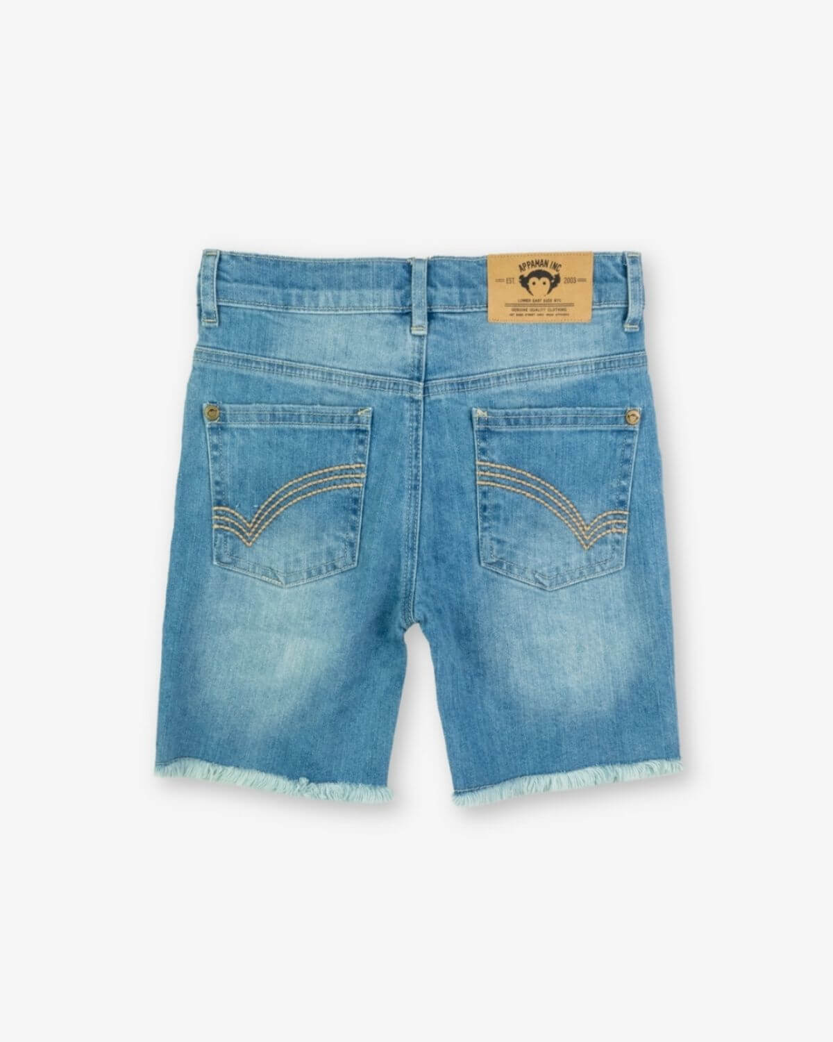 Light wash denim shorts with a stylish cut, perfect for kids looking to rock back to school in high-quality comfort!
