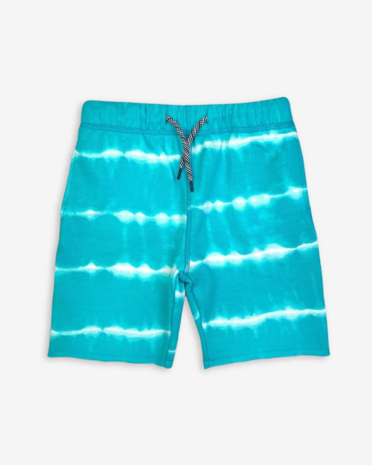 Vibrant teal tie-dye Camp Shorts for kids—stylish, comfy, and perfect for back to school! Great for boys and girls alike.