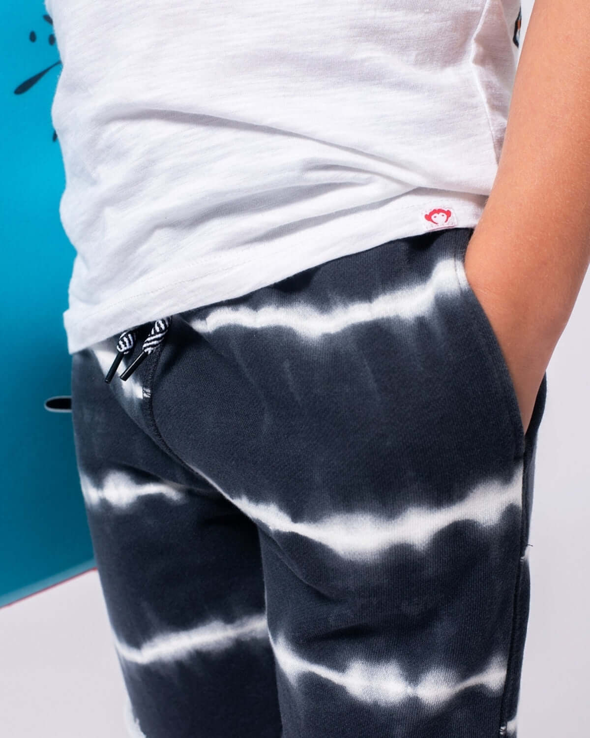 Stylish boy's Shadow Stripe Camp Shorts with tie-dye design, ready for summer adventures and playdates!