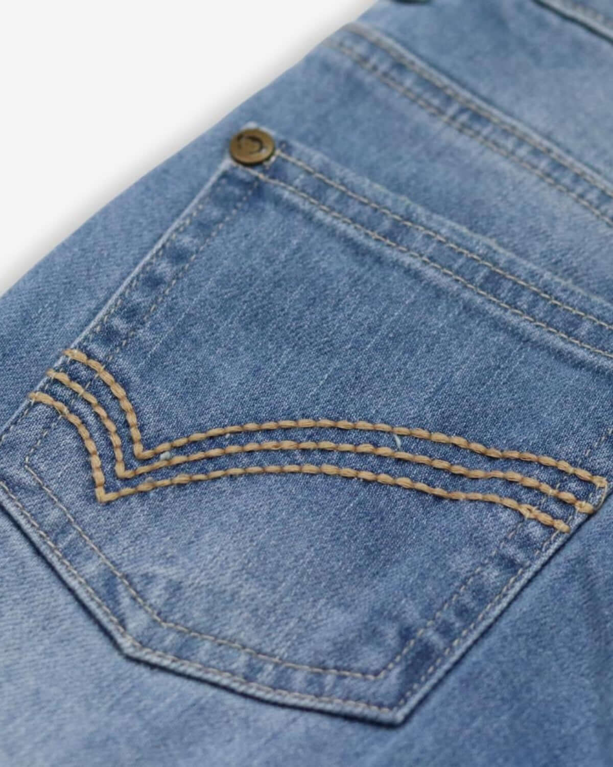 Close-up of stylish back pocket on Sun Wash Denim Shorts, perfect for kids' casual adventures and back-to-school fun!