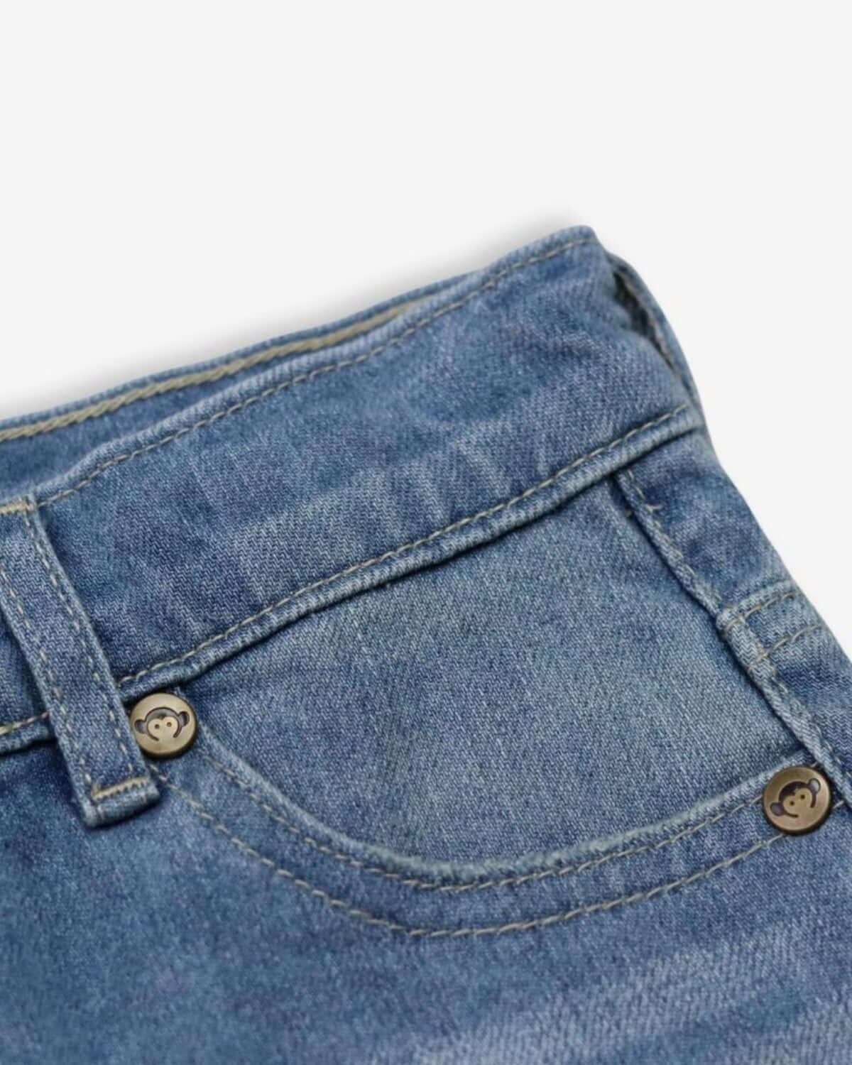 Close-up of Sun Wash Denim Shorts showing high-quality fabric and stylish detailing for adventurous kids.