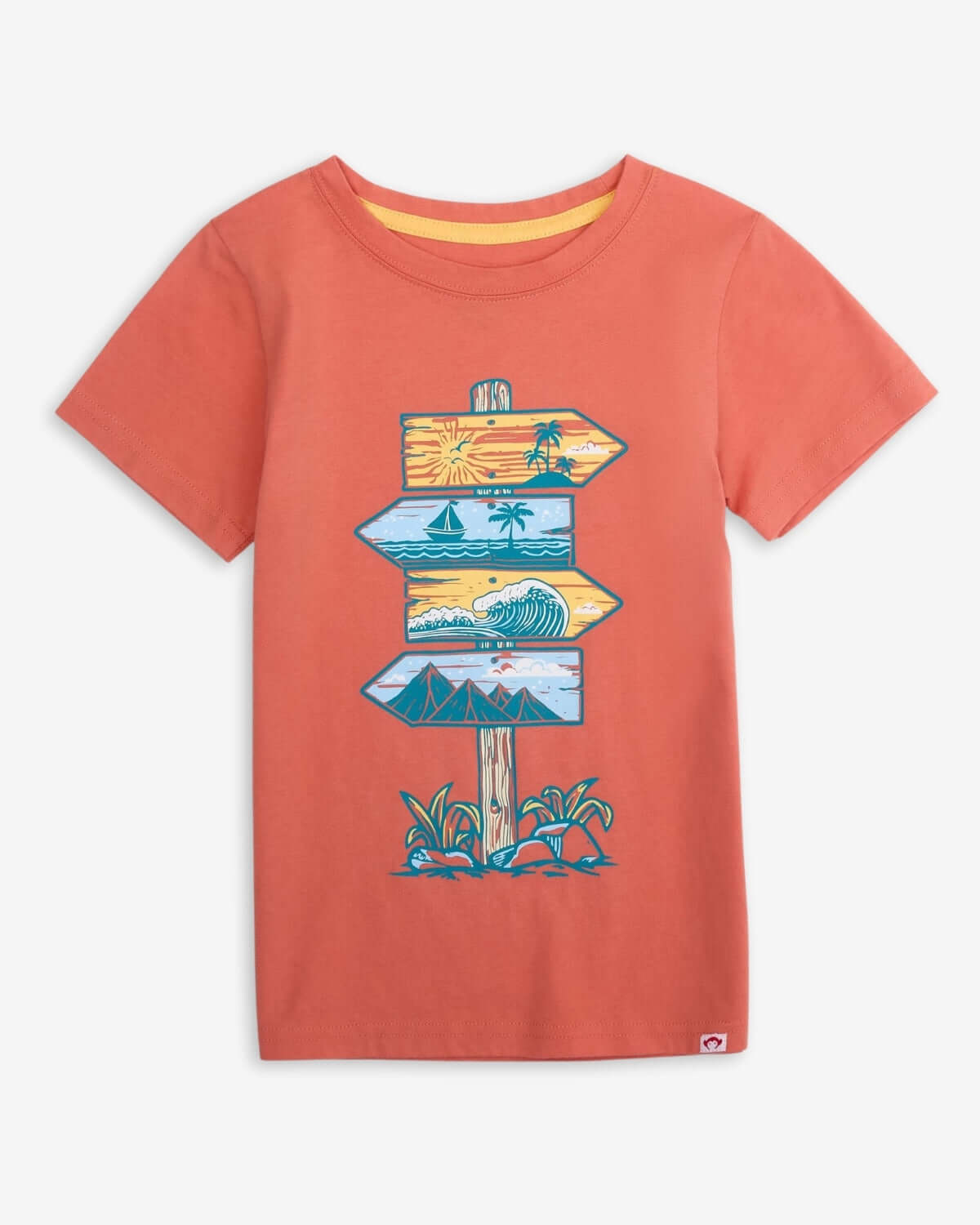 Destination Fun Graphic Tee featuring vibrant beach sign prints in a playful design.