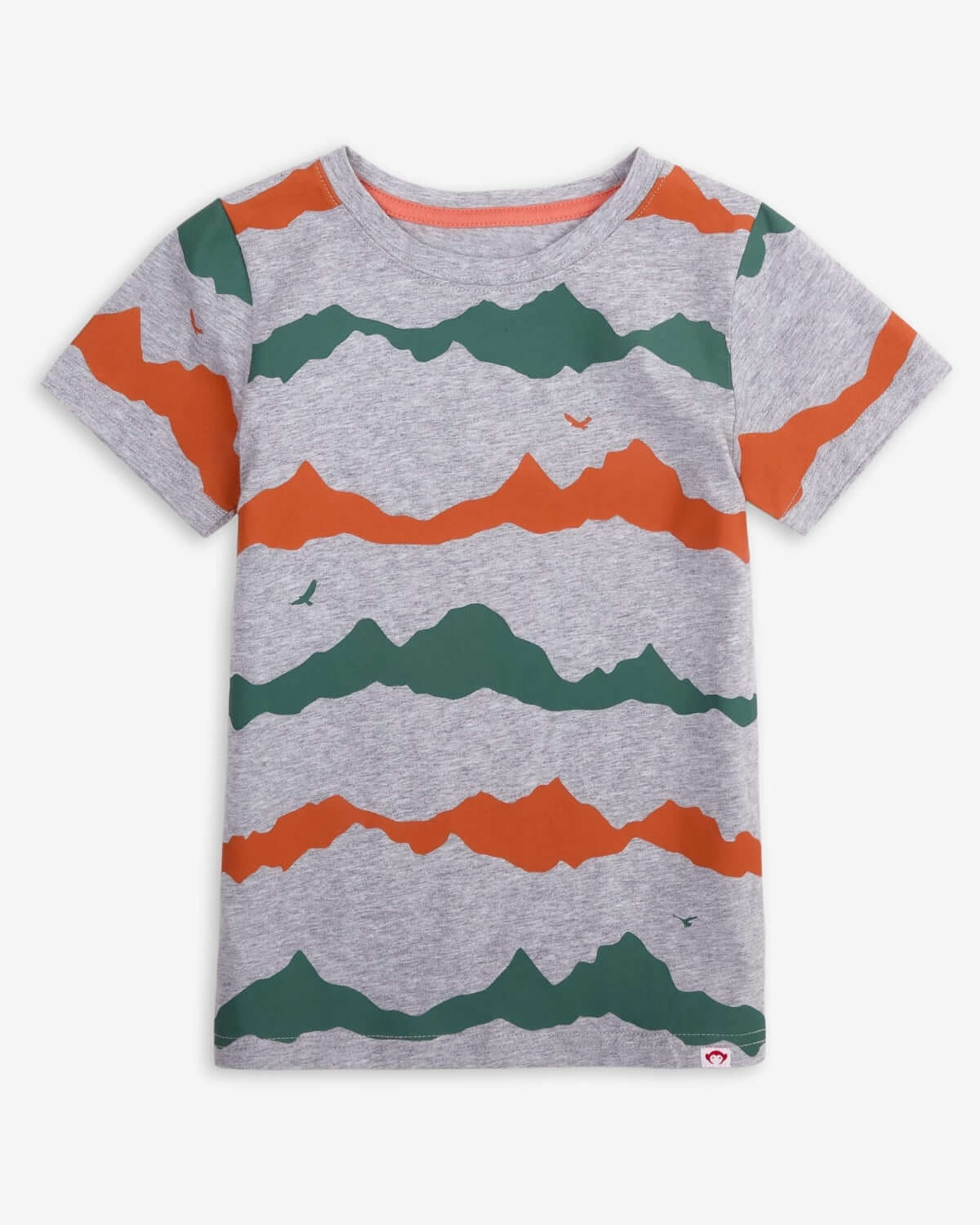 Bold mountain peaks graphic tee for boys, perfect for school or outdoor adventures in soft, breathable fabric.