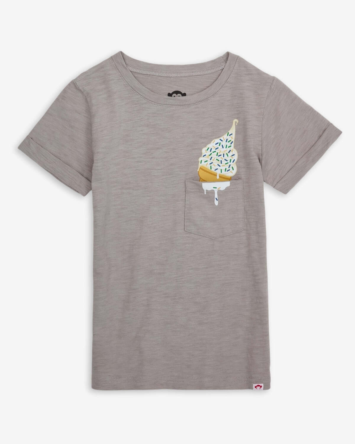 Stylish gray pocket tee featuring a fun ice cream graphic—ideal for kids' summer adventures!