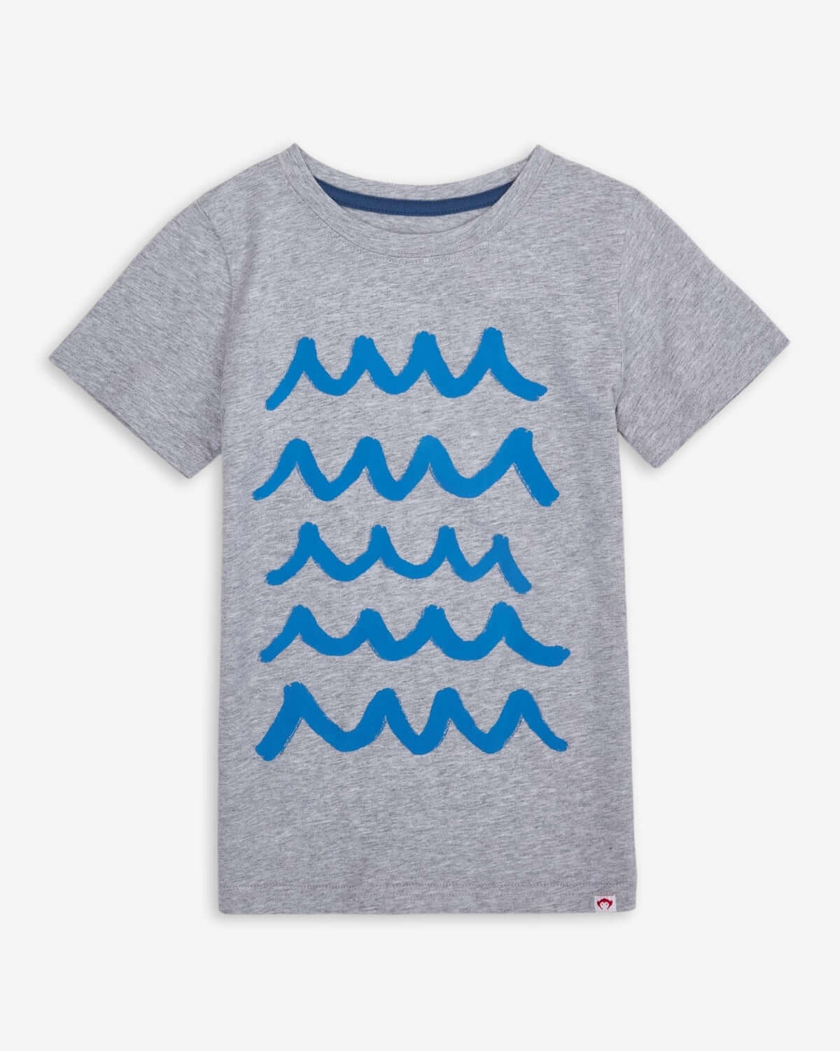 Waves Graphic Tee featuring blue ocean wave design on a gray short sleeve shirt for kids.
