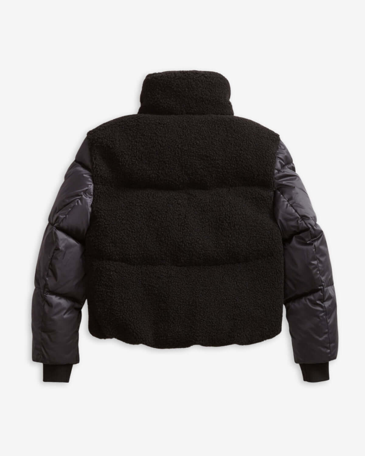 Stylish black teddy cropped puffer jacket for kids—cozy warmth and modern flair for fashion-forward outfit adventures!