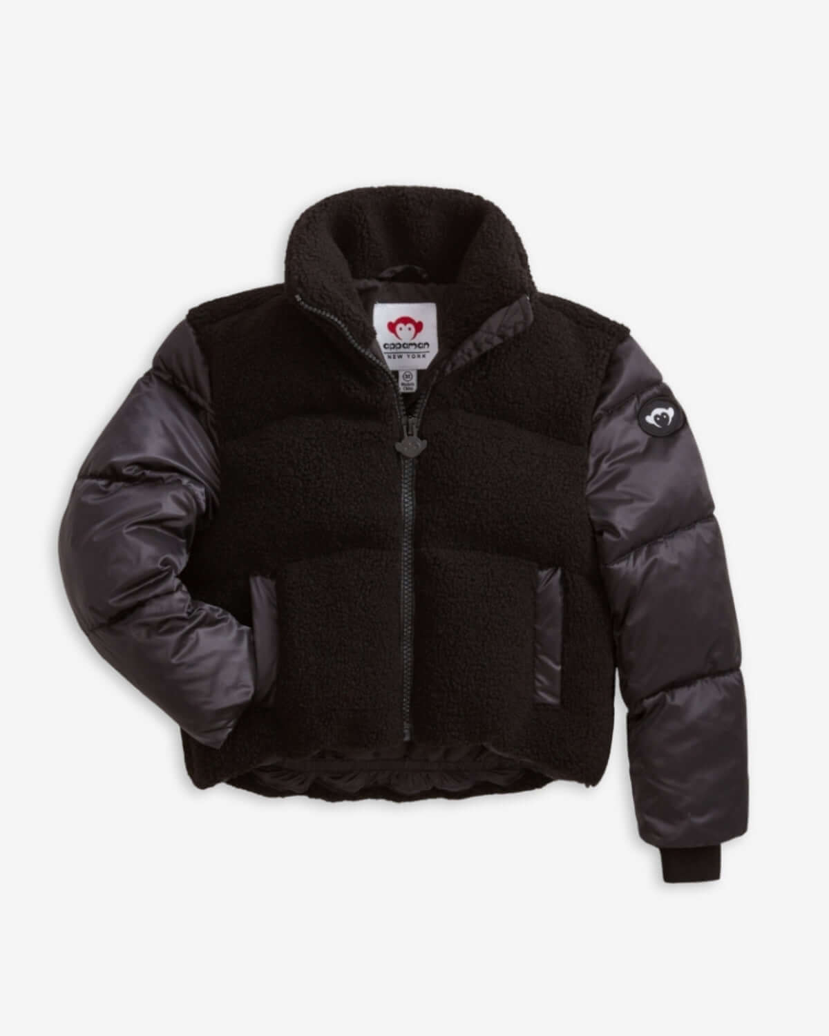 Stylish black teddy cropped puffer coat for kids, combining cozy warmth and modern flair for back-to-school adventures!