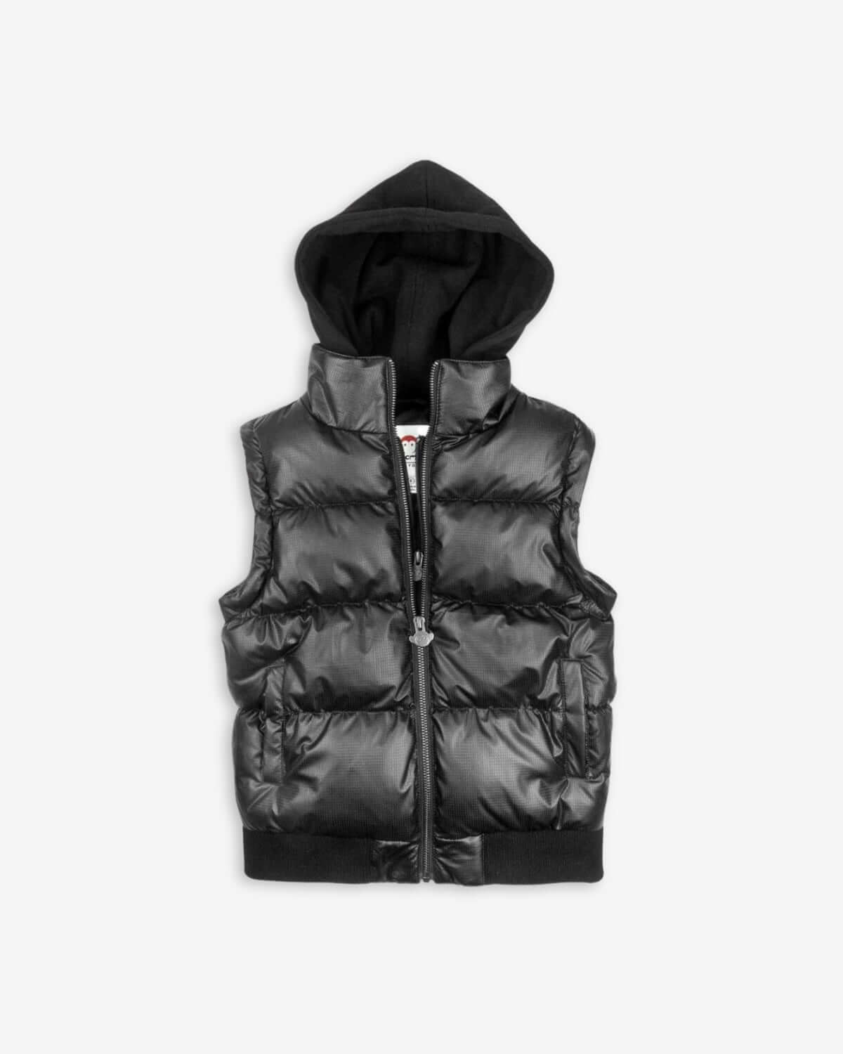 Stylish black puffer vest hoodie combo—high-quality kids clothes for boys and girls, perfect for back to school adventures!