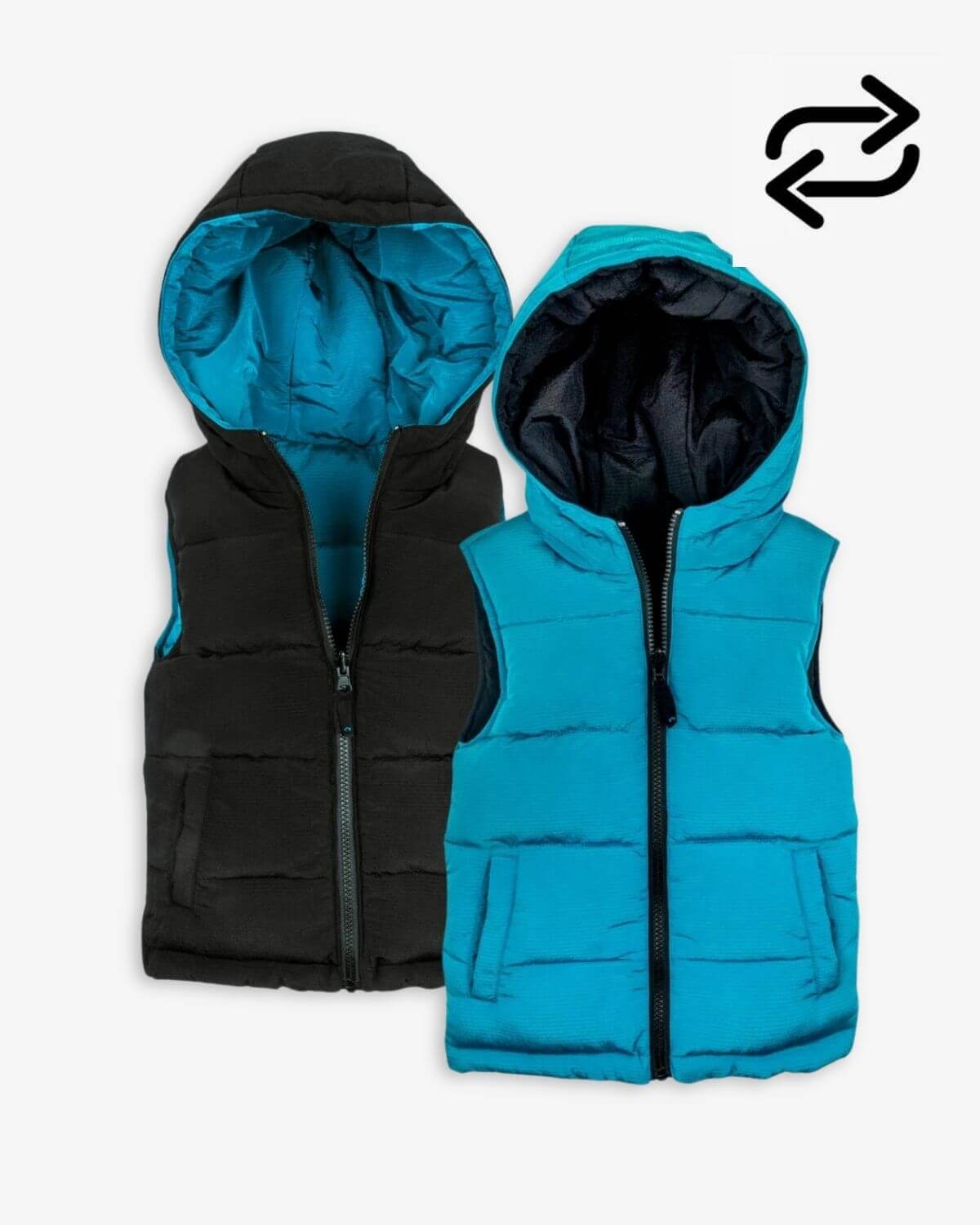 Vibrant Blue Jewel reversible vest fun for kids, features a bubble hood and cozy design—stylish boys and girls clothes!