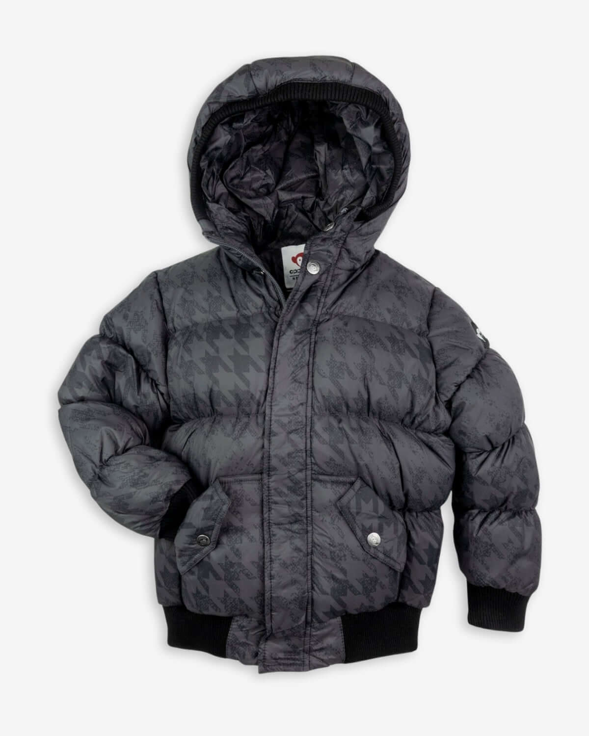 Chic Houndstooth Puffy Coat for kids: stylish, cozy, and ready for winter adventures in NYC!