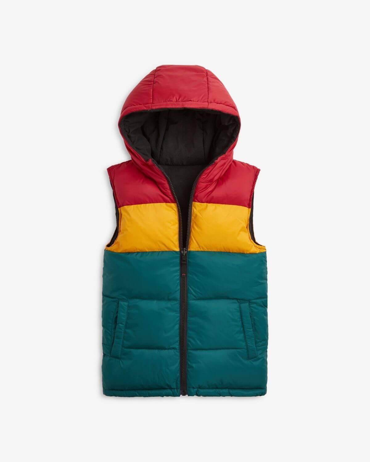 Colorful Alpine Colorblock reversible vest for kids; stylish, durable, and perfect for back-to-school adventures!