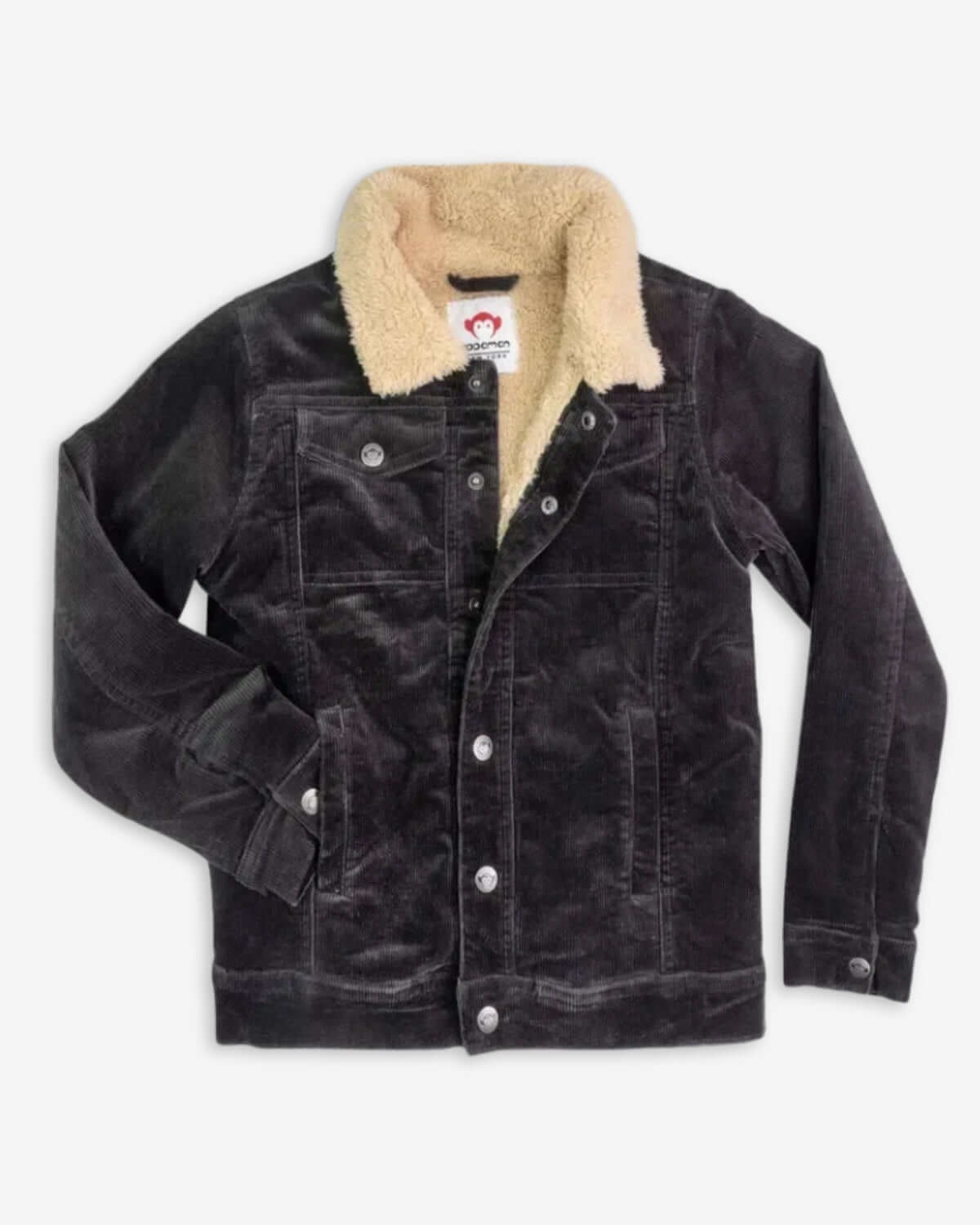 Kids Vintage Black Heritage Cord Jacket with cozy sherpa lining, perfect for stylish boys and girls back to school.