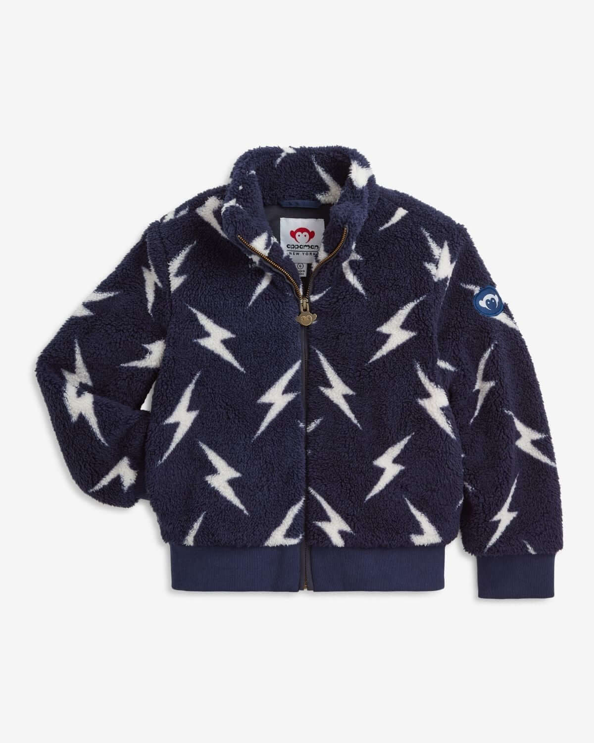 Electrifying Woodland Jacket for kids, featuring a cozy fuzzy fabric and fun lightning bolt design—stylish for school days!