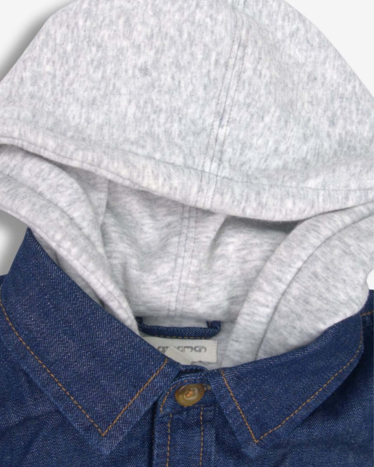 Snuggly Denim Blue Glen Hooded Shirt—where timeless denim meets hoodie comfort for stylish kids' adventures.