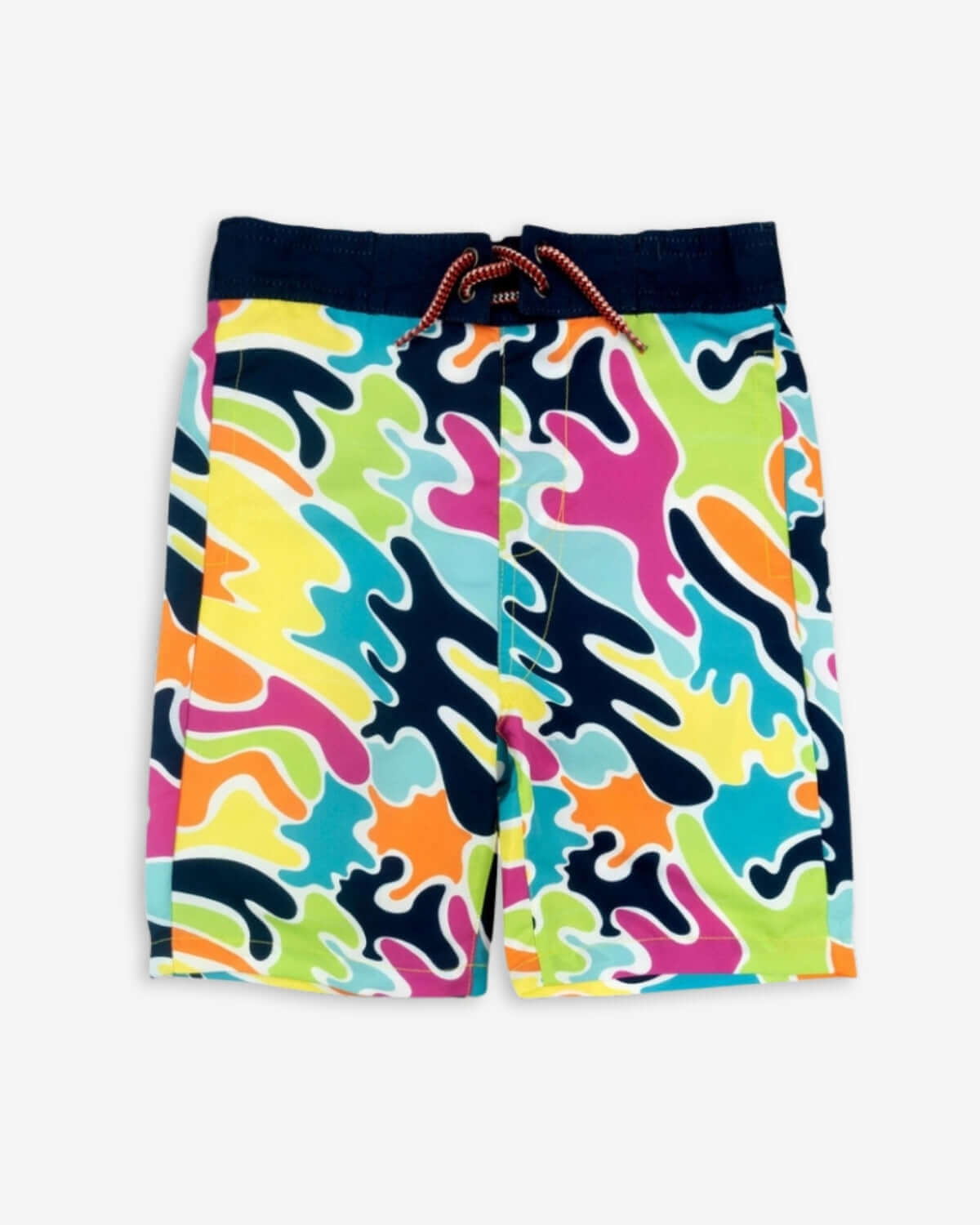 Color Spill Swim Trunks featuring a vibrant colorful pattern, perfect for beach and pool days.
