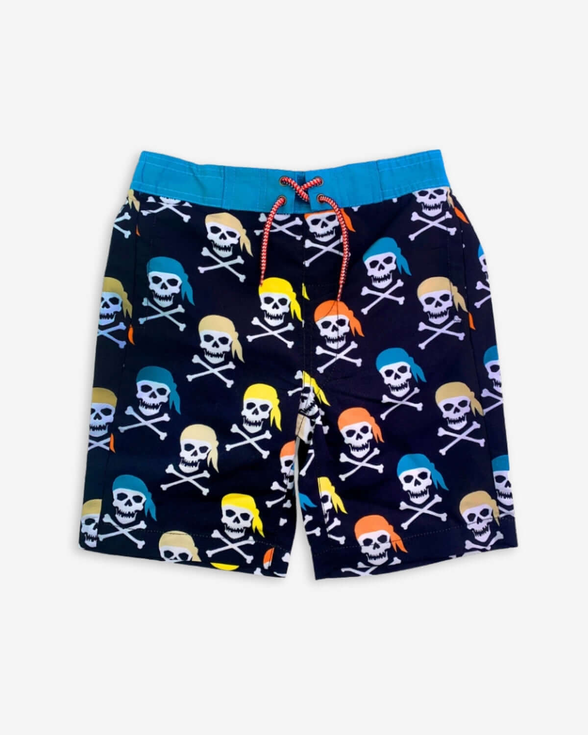 Skull and bones swim trunks for adventurous kids, combining UPF 50+ protection with vibrant pirate style. Ideal boys and girls clothes!