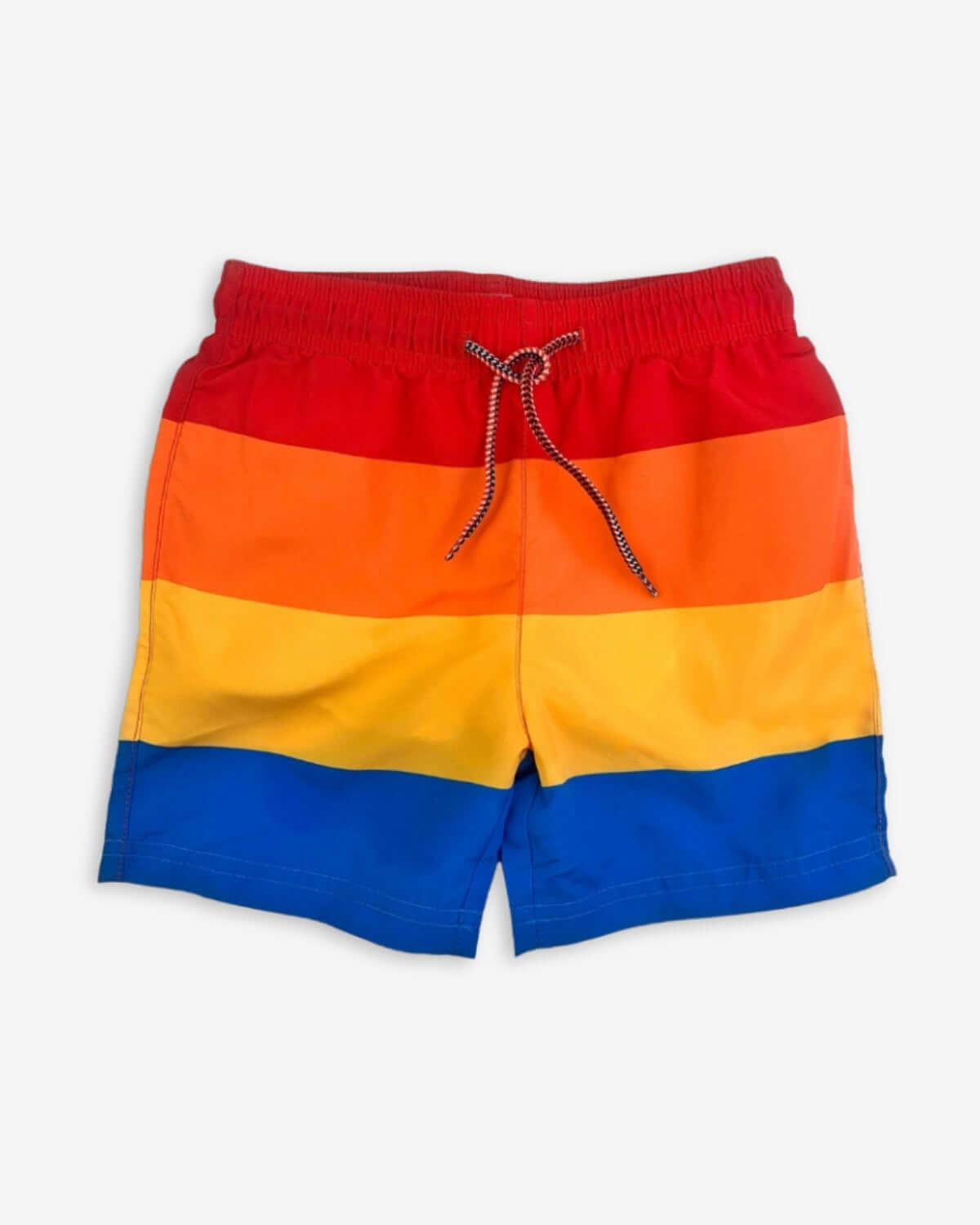 Vibrant retro stripes swim trunks for kids, perfect for beach days and back-to-school adventures!