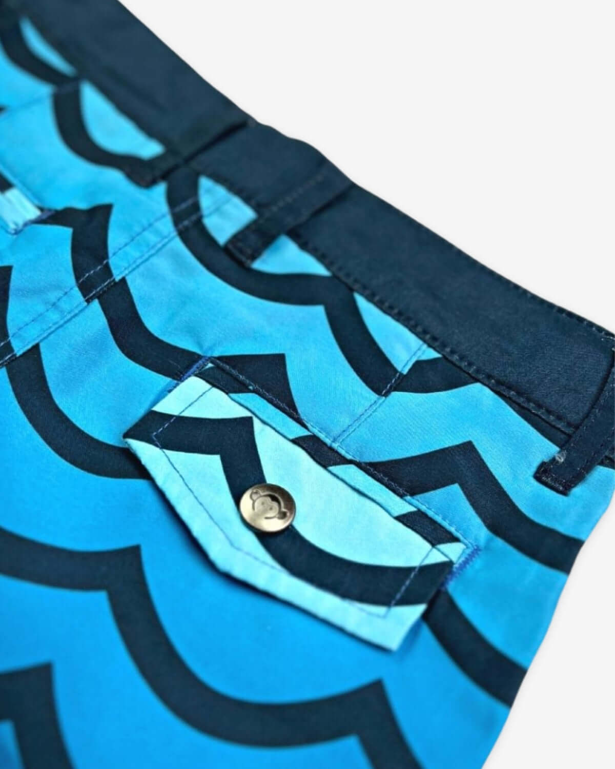 Wavy Blue Hybrid Swim Shorts featuring a playful wave pattern and quick-dry fabric for stylish kids.