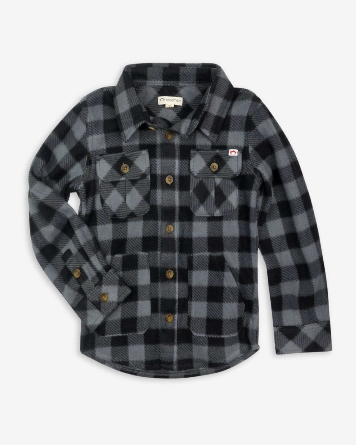Black Check Snow Fleece Shirt with stylish plaid design and durable fleece for winter adventures.