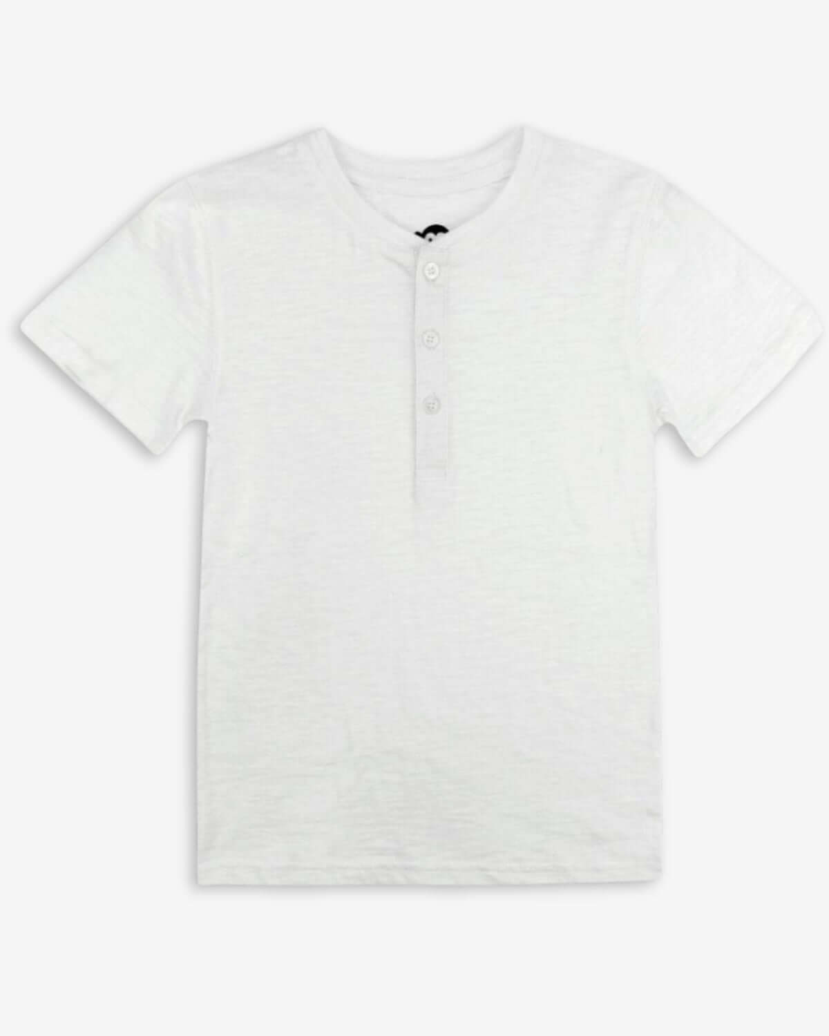 Pure White Day Party Henley shirt for boys, classic half-button-up style in soft cotton.