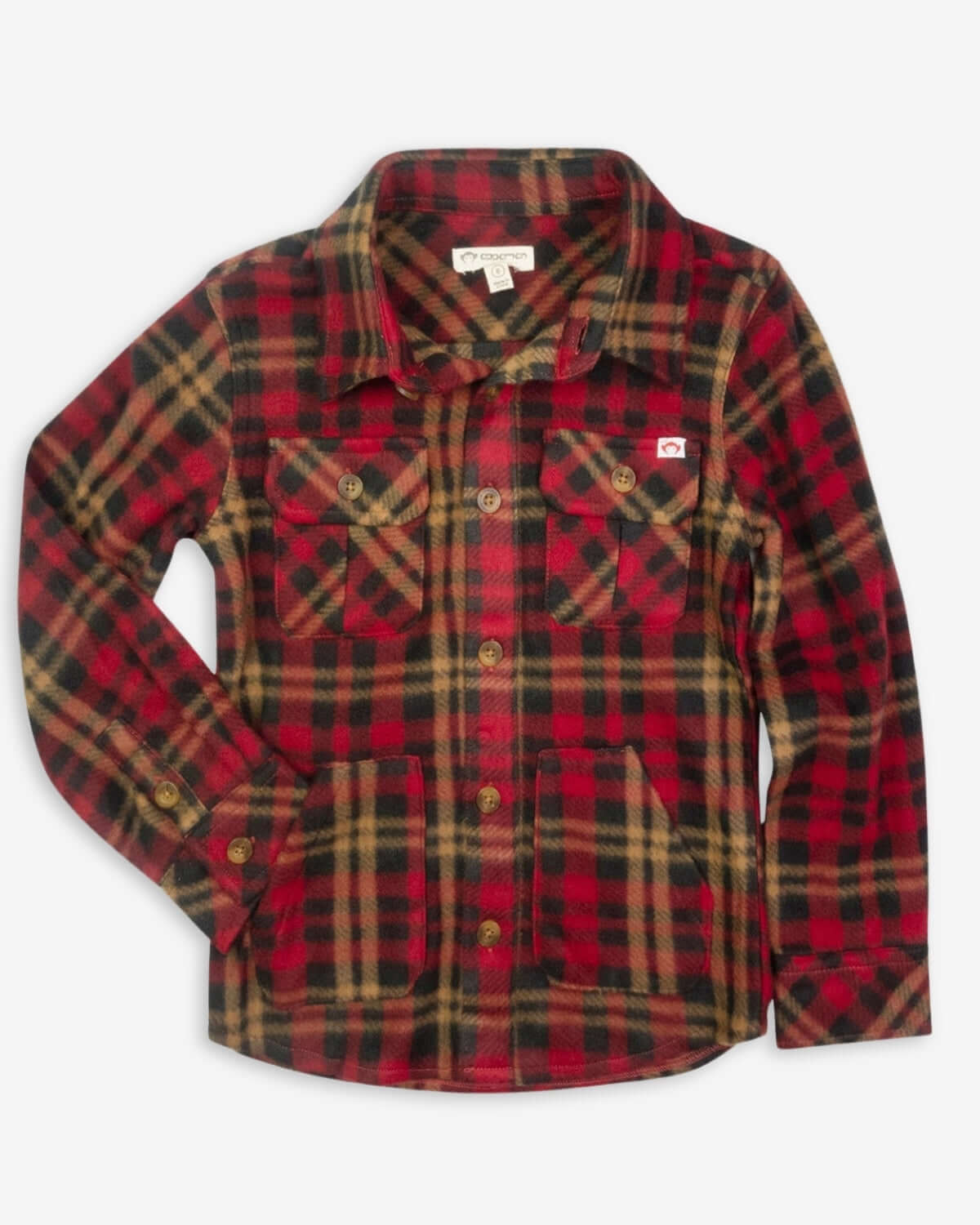 Rio Red Plaid Snow Fleece Shirt featuring a stylish plaid design with pockets, ideal for winter adventures.