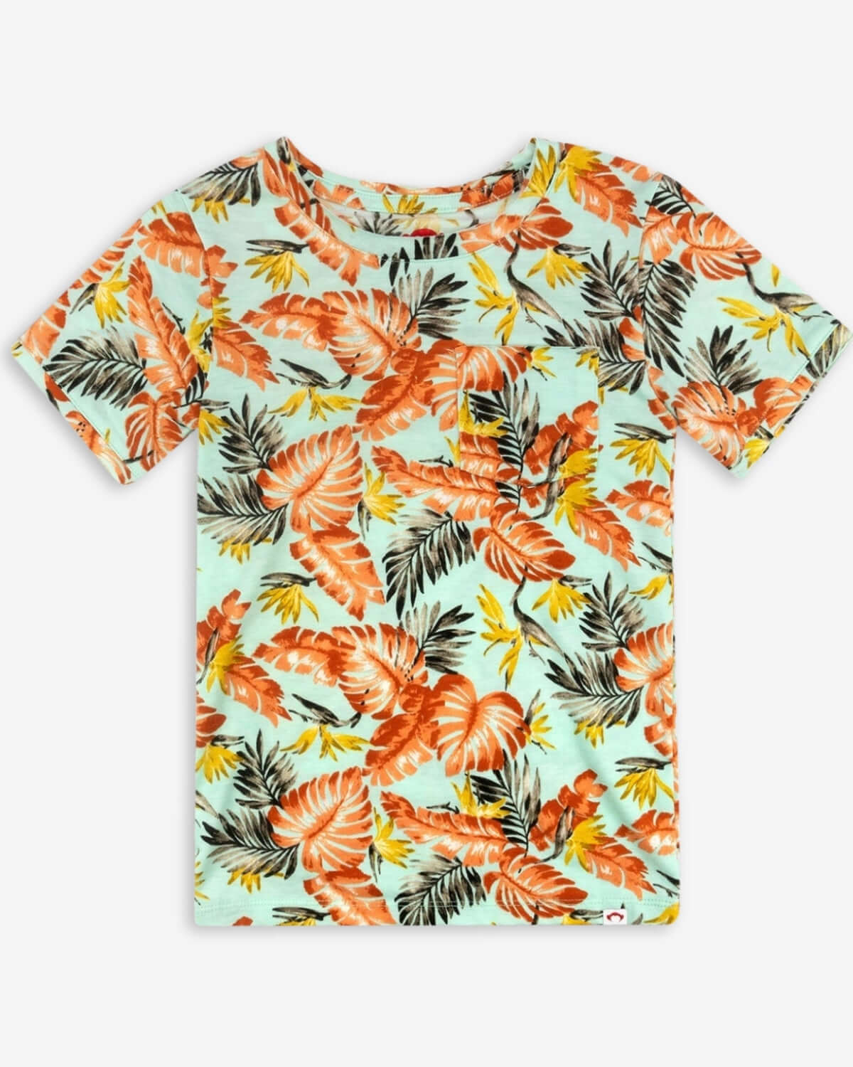 Tropics Concert Tee featuring a vibrant tropical print with leaves and flowers, perfect for everyday wear.