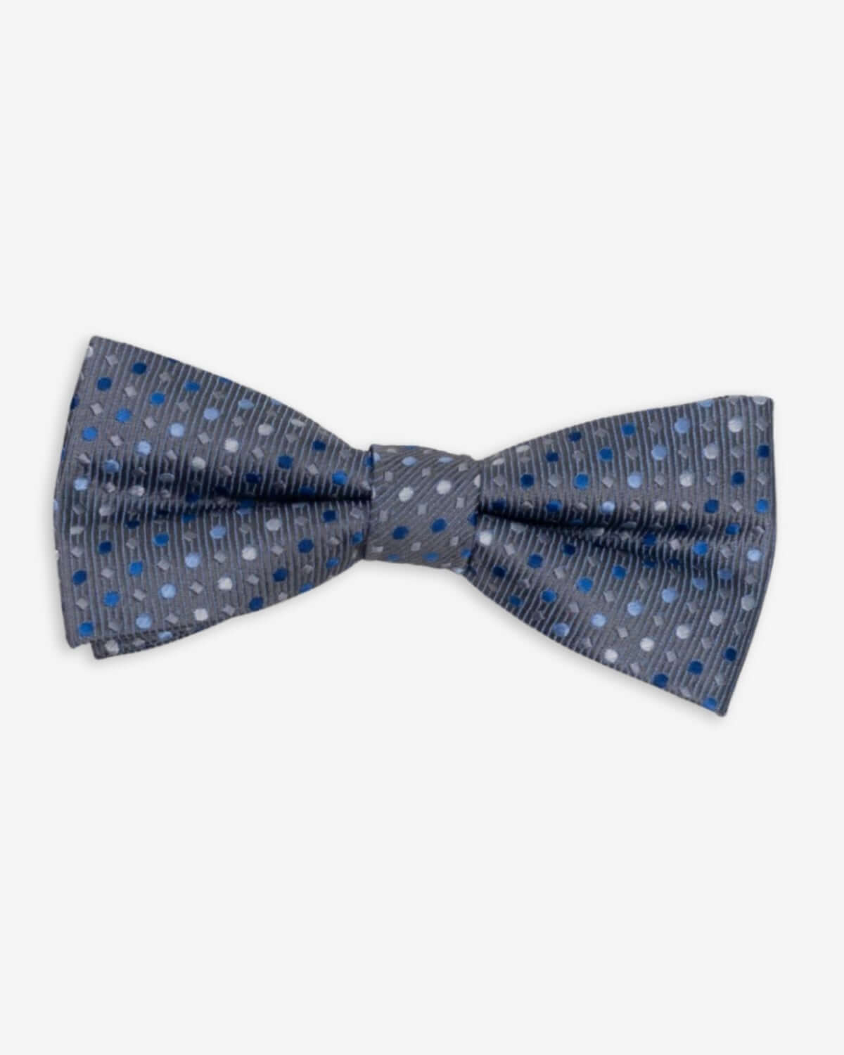 Charming Steel Blue Dots Bow Tie for kids, crafted from silk, adds playful elegance to boys' and girls' outfits.