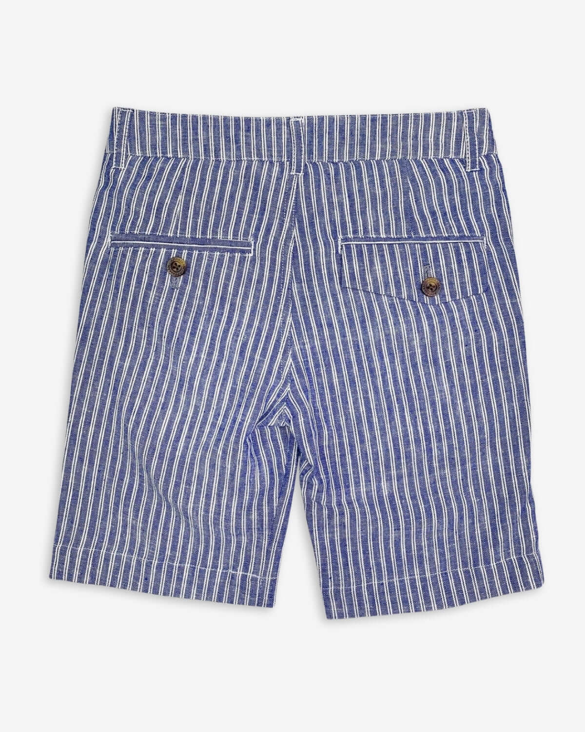 Back view of Cabana Stripe Trouser Shorts for kids—playful, lightweight, and stylishly striped in blue and white!