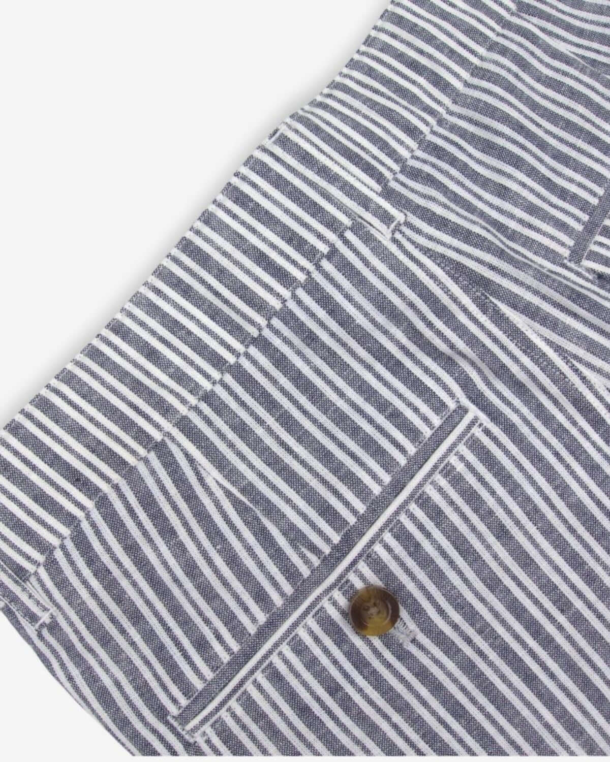 Navy stripe linen trouser short featuring stylish pocket detail—perfect kids clothes for summer adventures!