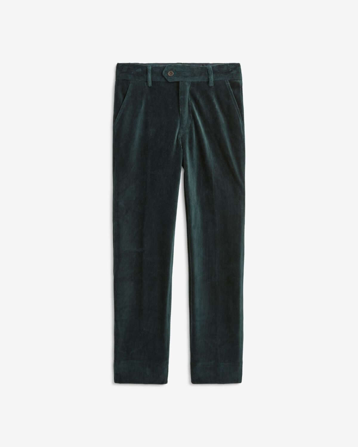 Evergreen Velvet Suit Pants displayed in a stylish front view, showcasing luxury velvet fabric and tailored design.