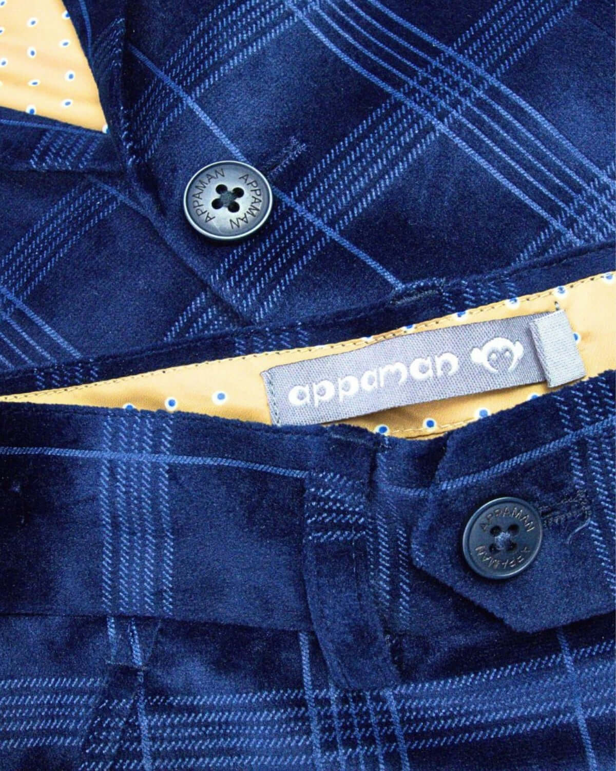 Stylish blue velvet suit blazer with playful plaid pattern—ideal for kids' holiday swagger and back-to-school flair!