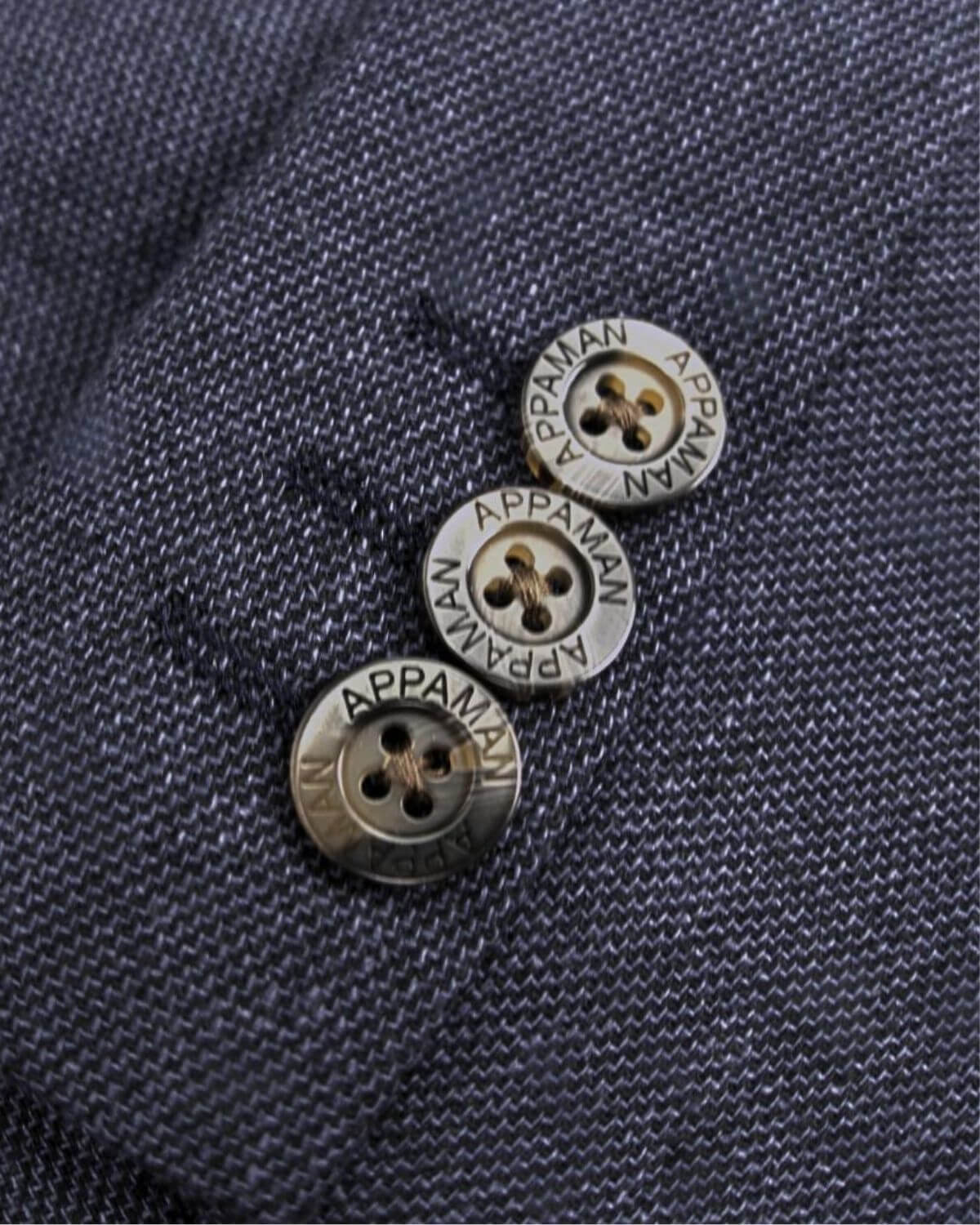Close-up of stylish Appaman buttons on the Blue Nights Sports Jacket, showcasing high-quality craftsmanship.