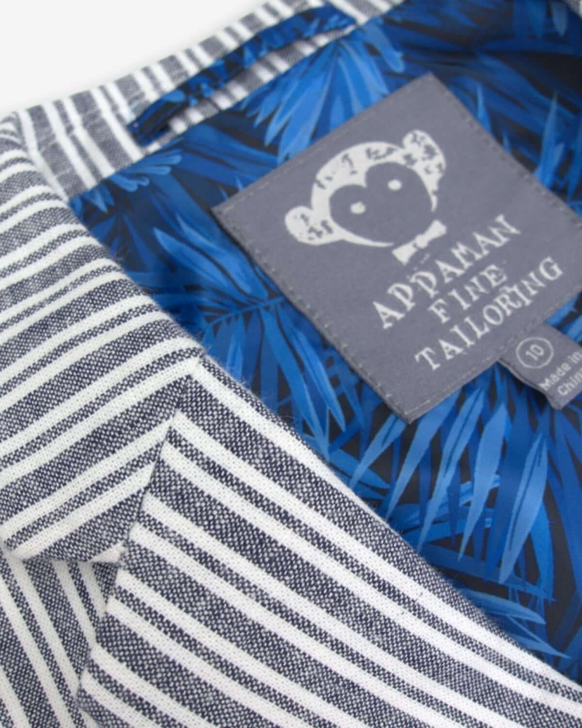 Navy stripe linen sports jacket collar and playful Appaman label, a chic touch to kids clothes for back to school style!