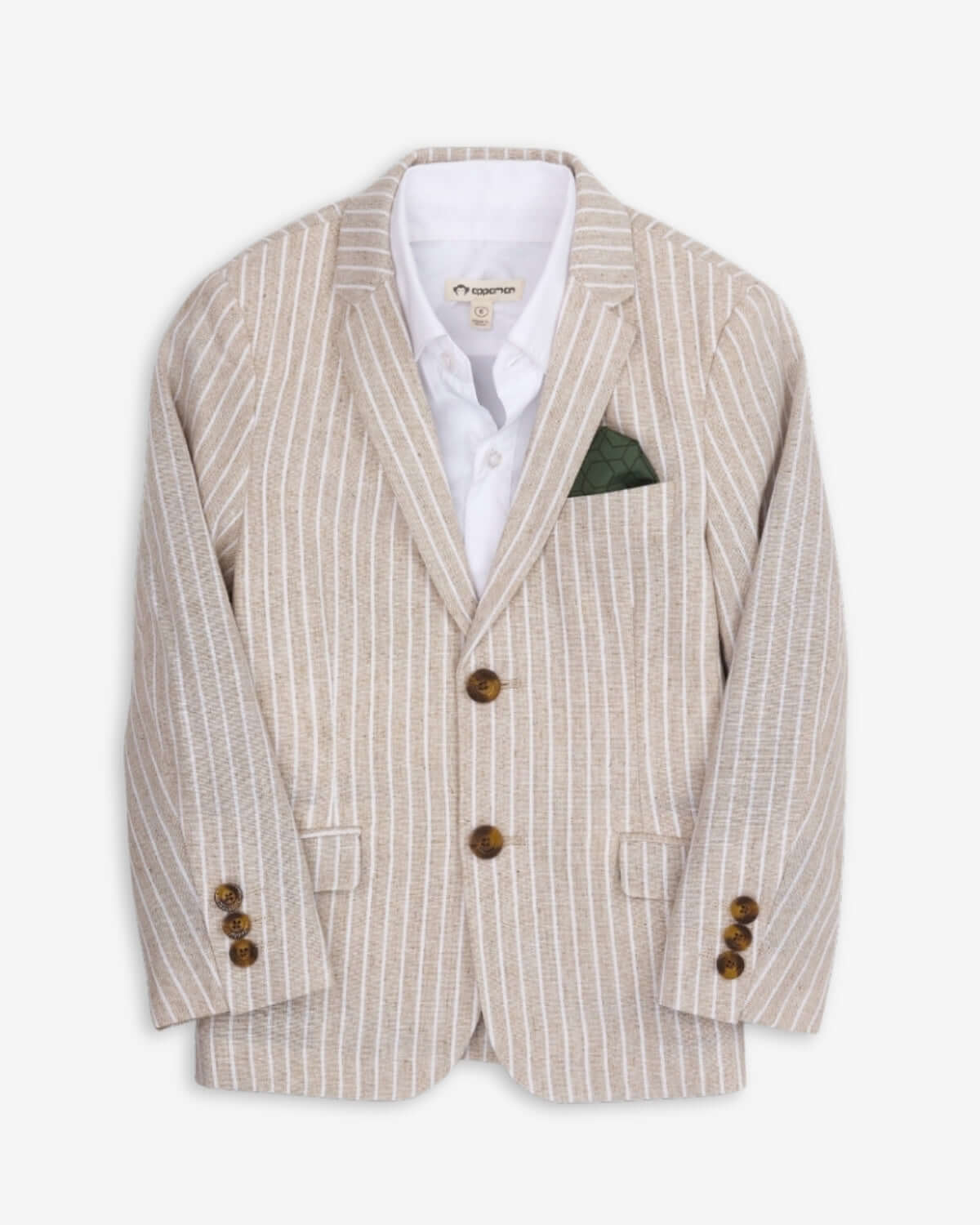 Chic Sand Stripe Linen Sports Jacket for kids, perfect for stylish boys and girls' back-to-school looks.