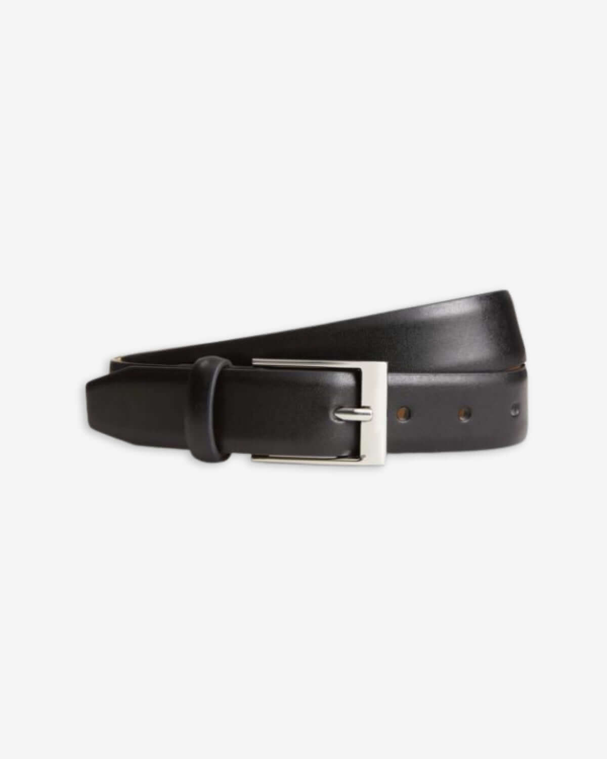 Black Dress Belt with silver buckle, perfect accessory for boys' outfits and special occasions.