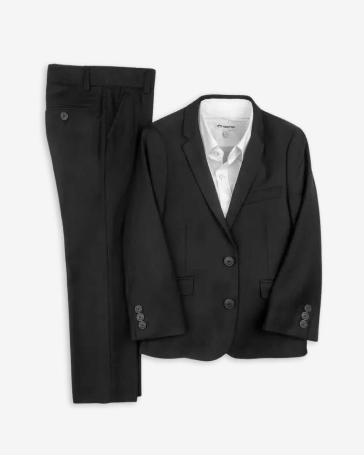 Mod Suit | Black featuring a stylish blazer and matching trousers for kids, perfect for any formal occasion.