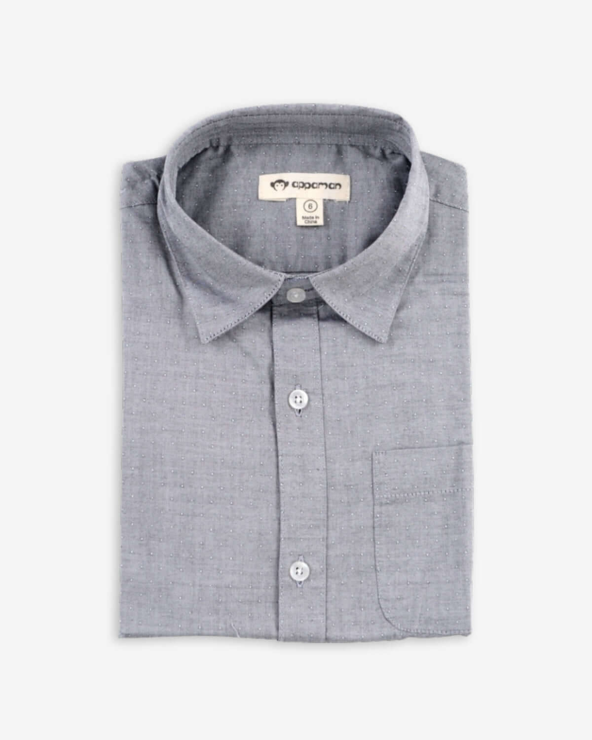 Grey Standard Button Down shirt folded neatly, showcasing its soft fabric and classic tailored design.