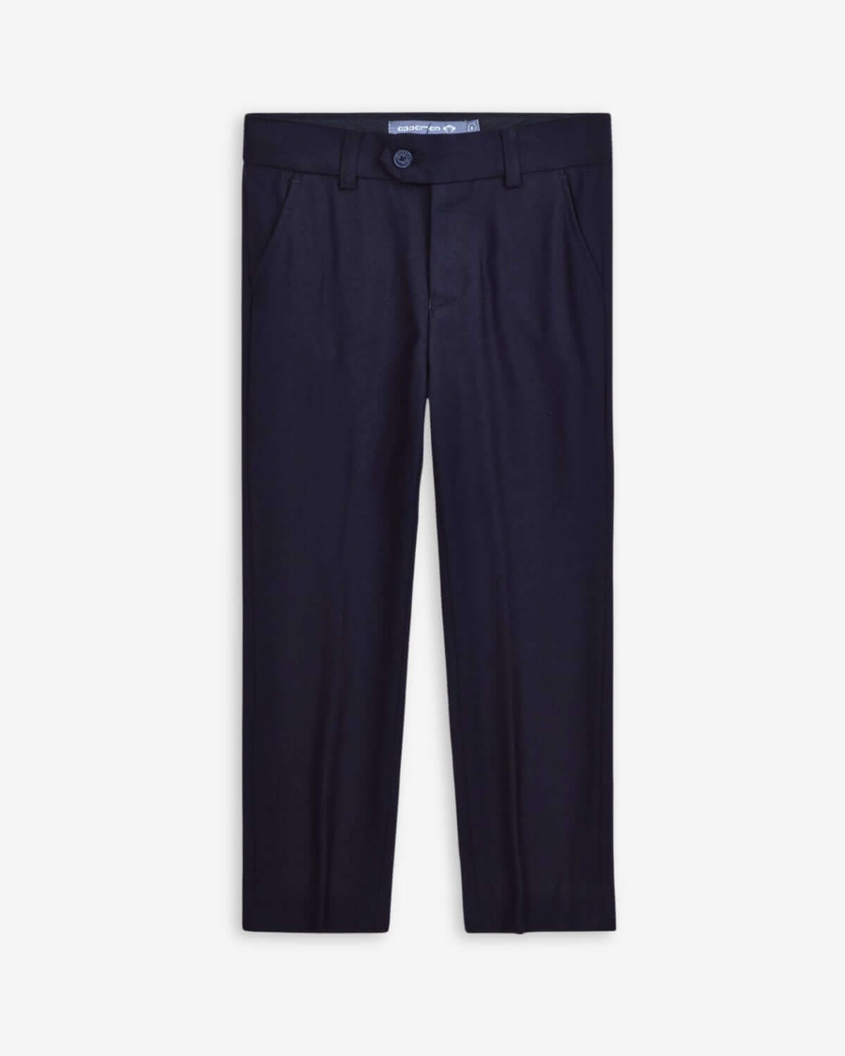Navy Blue Suit Pants for boys, featuring an adjustable waist and a slim-fit design, ideal for formal occasions.