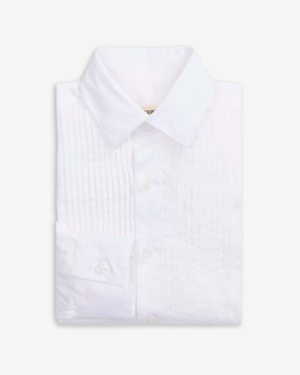 White Tuxedo Shirt folded and neatly displayed, ideal for formal occasions and black tie events.