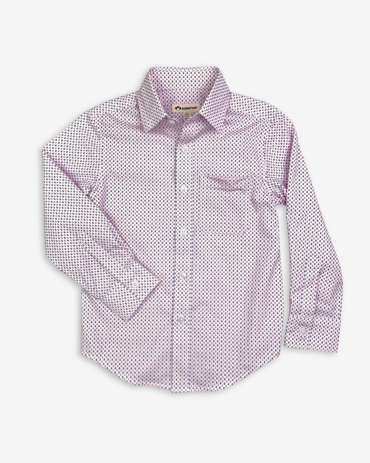 Charming anchor print shirt for kids, made from comfy cotton—ideal for back-to-school adventures in boys and girls clothes!