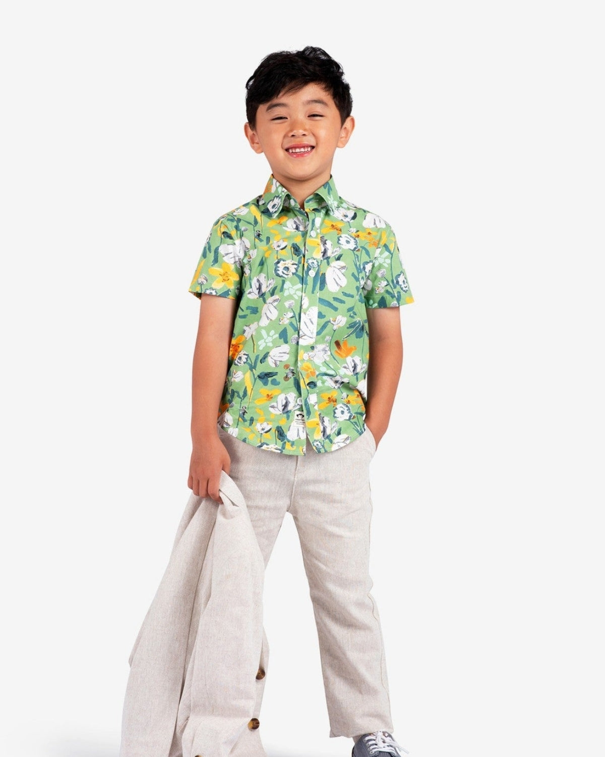 Stylish kid rocking the Ivy Rose Day Party Shirt, perfect for back to school and festive fun! High-quality kids clothes.