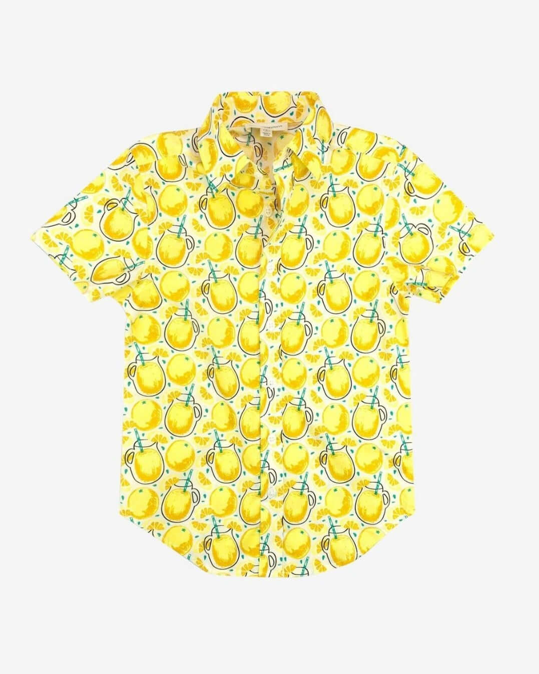 Lemonade Day Party Shirt featuring a vibrant yellow pattern of lemons, perfect for festivities and casual wear.