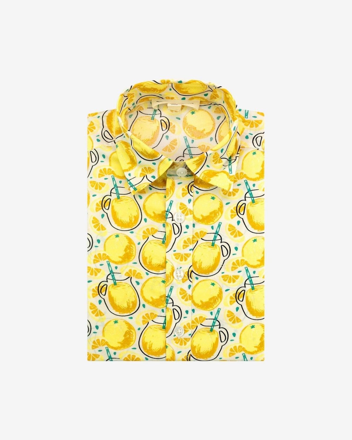 Bright yellow lemonade-patterned shirt for kids, perfect for school or sunny parties—stylish, comfy, and ready for fun!